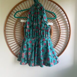 Unique Vintage Teal Flower Child Skirted Wendy Swimsuit  XL